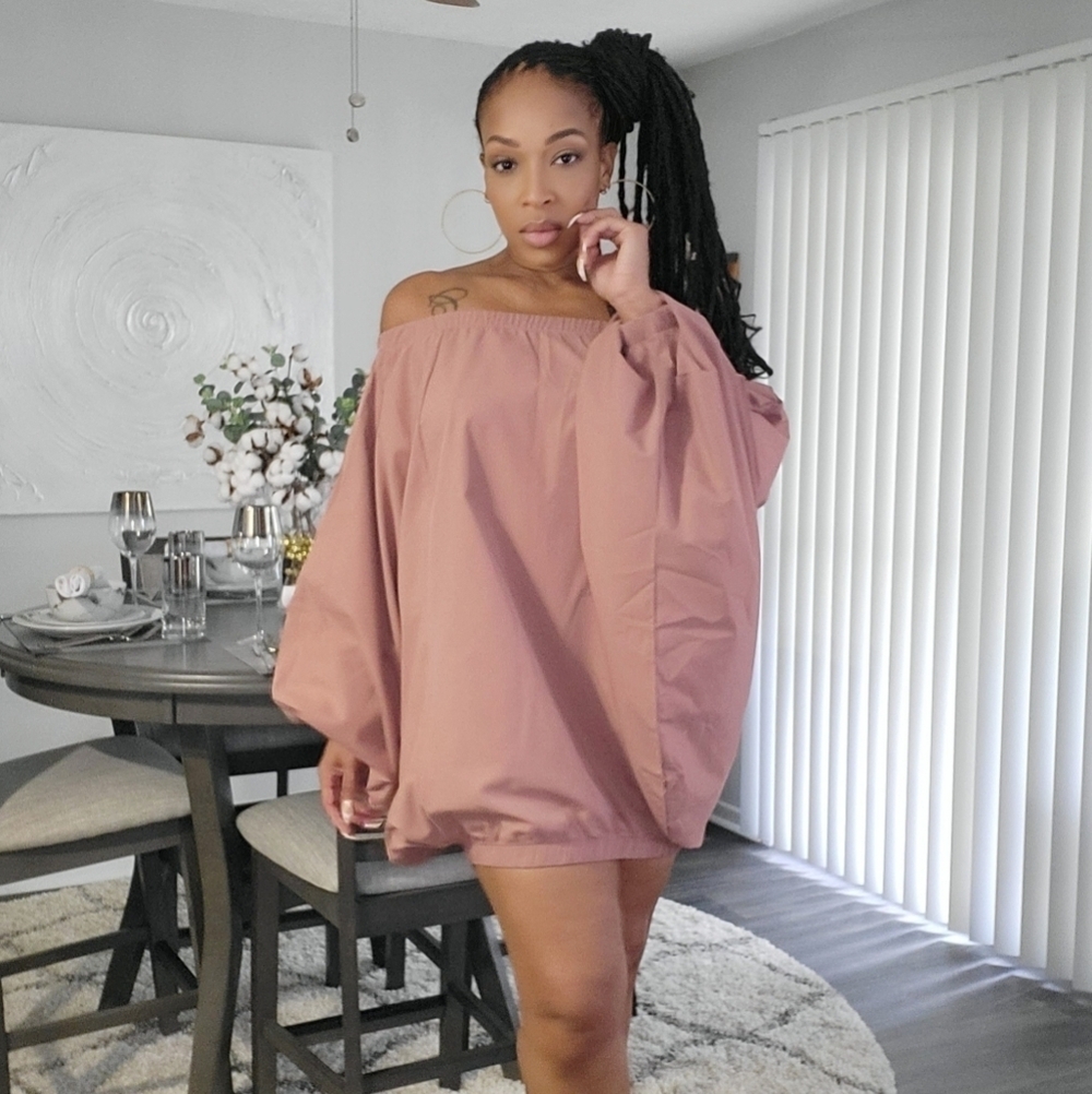 Mauve off the shoulder mini dress